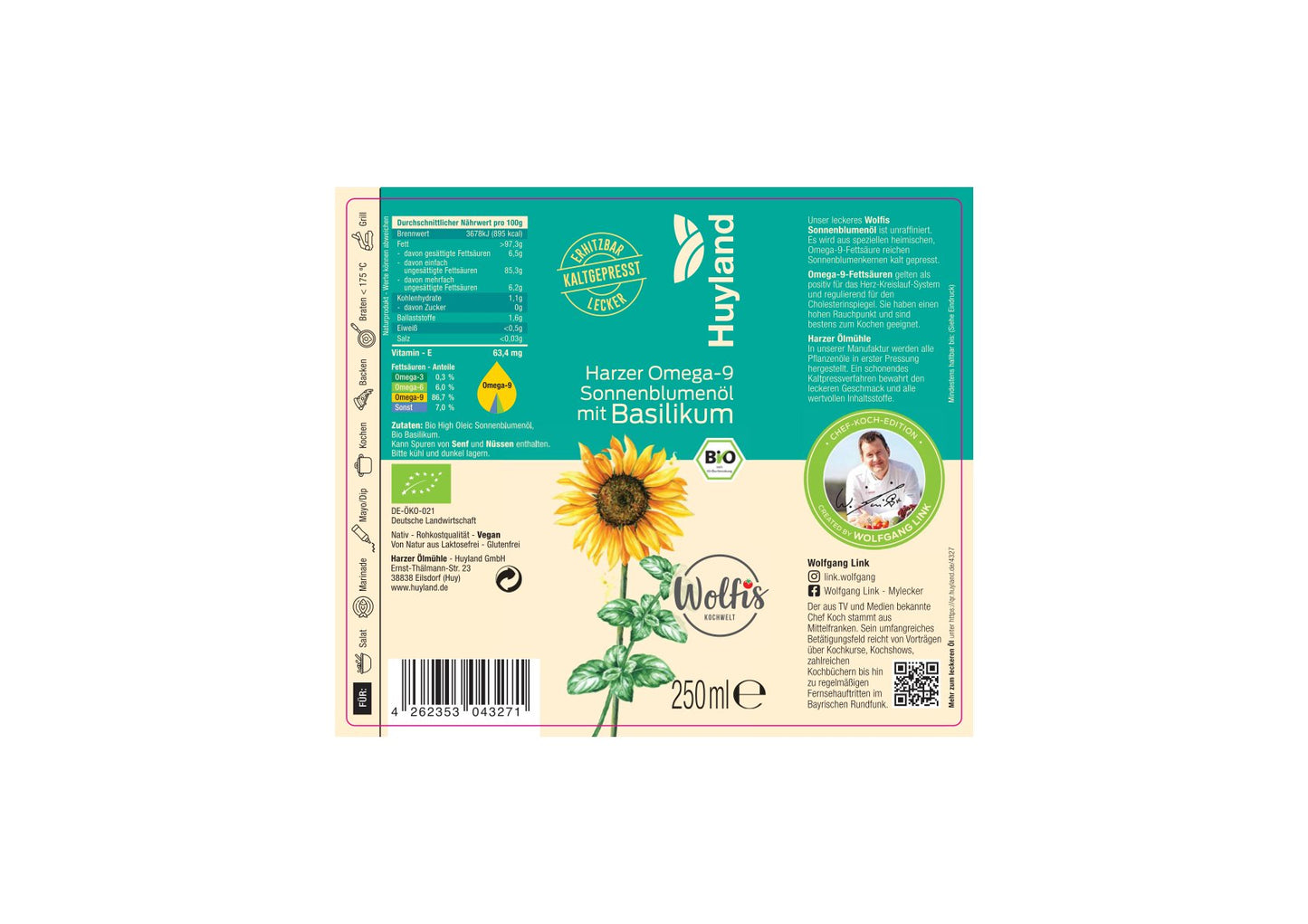 Bio Wolfis Sonnenblumenöl mit Basilikum